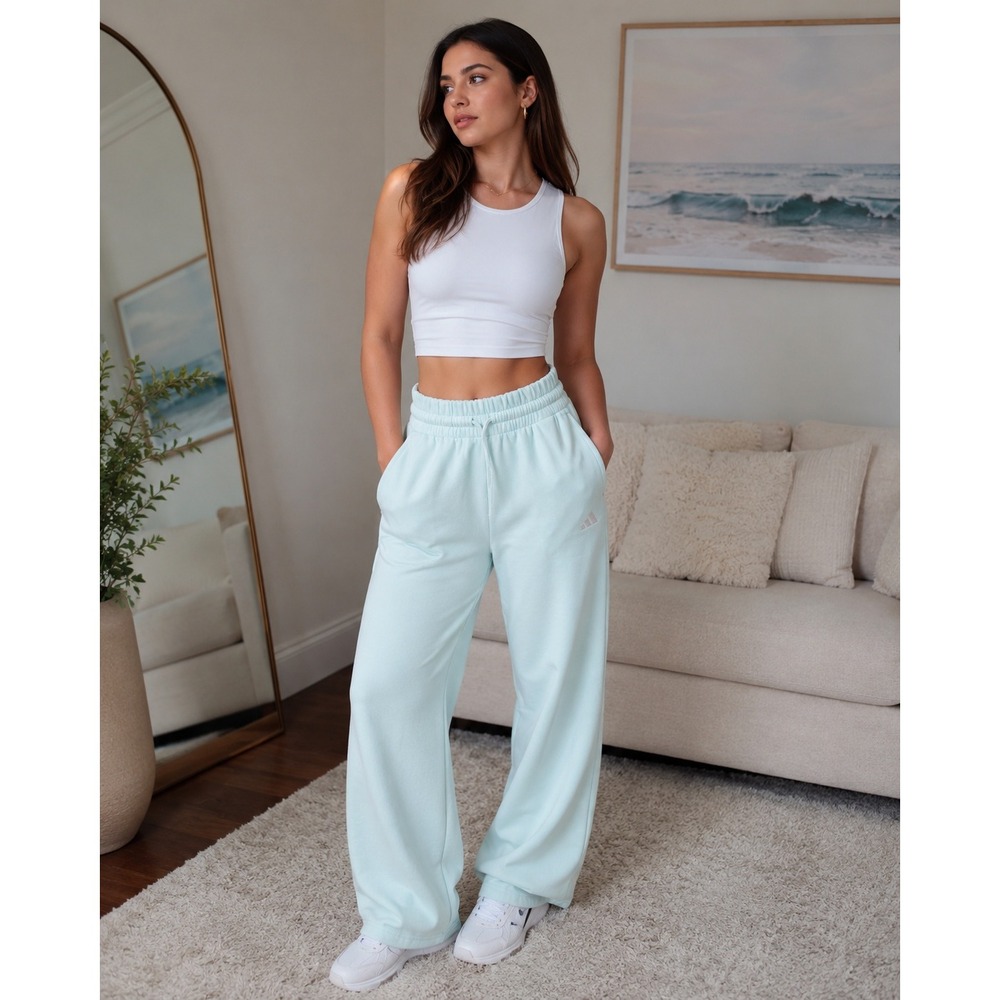 Adidas Small Logo Feel Cozy Pants Women Small Halo Mint Fleece Wide Leg NWT